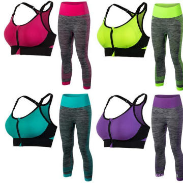 Mulheres Activewear Sports Bra &amp; 3/4 Leggings Terno Vestuário de Fitness